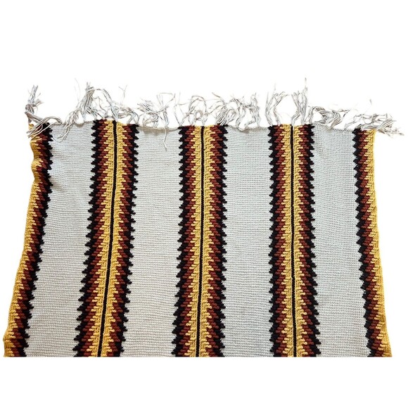 Vintage Handmade Navajo Print Striped Afghan Crochet Blanket 52”x68 - Picture 3 of 3